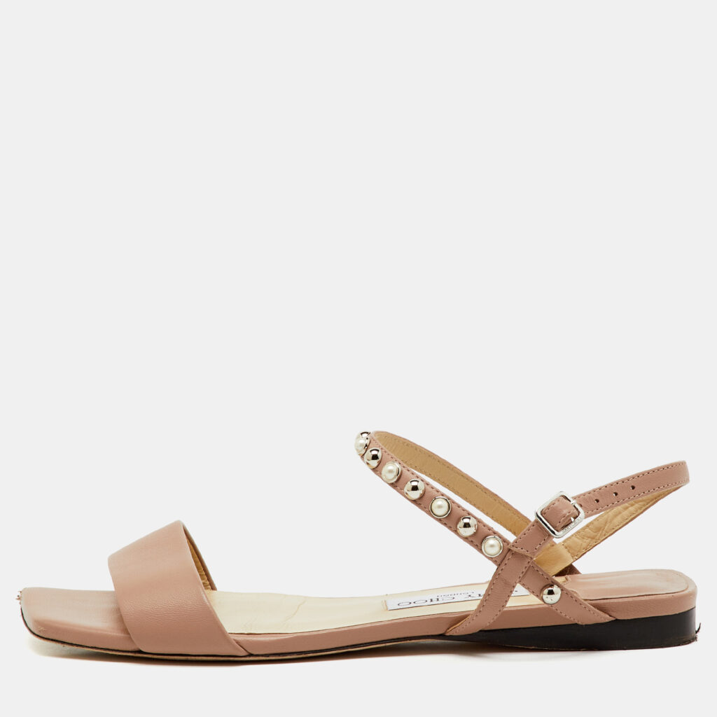 luxury-women-jimmy-choo-used-shoes-p1220207-001-1.jpg Jimmy Choo Beige Leather Aadra Ankle Strap Flat Sandals Size 40