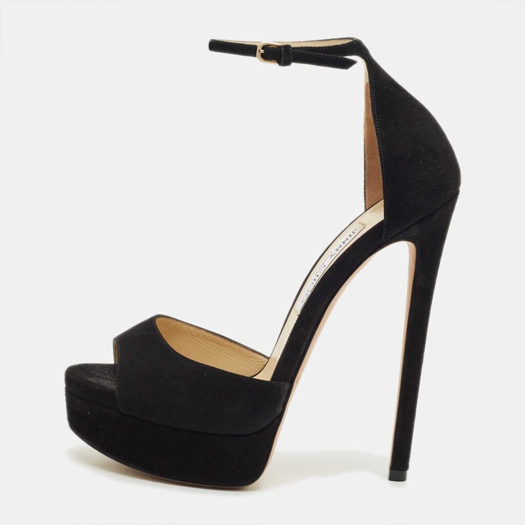 Jimmy Choo Black Suede Annie Ankle Strap Platform Pumps Size 38.5 Jimmy Choo Black Suede Annie Ankle Strap Platform Pumps Size 38.5