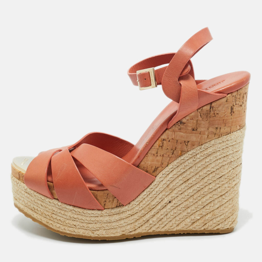 Jimmy Choo Brown Leather Platform Wedge Sandals Size 40.5