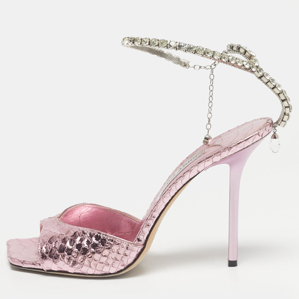 Jimmy Choo Purple Python Embossed Leather Saeda Ankle Strap Sandals Size 40 Jimmy Choo Purple Python Embossed Leather Saeda Ankle Strap Sandals Size 40