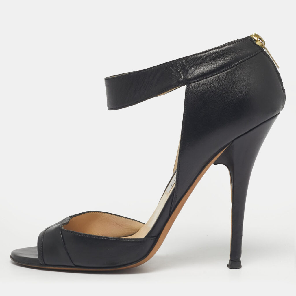 Jimmy Choo Black Leather Peep Toe Ankle Strap Sandals Size 39 Jimmy Choo Black Leather Peep Toe Ankle Strap Sandals Size 39