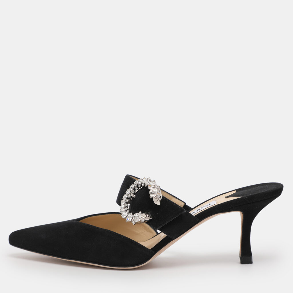 Jimmy Choo Black Suede Crystal Embellished Marta Mules Size 38.5 Jimmy Choo Black Suede Crystal Embellished Marta Mules Size 38.5