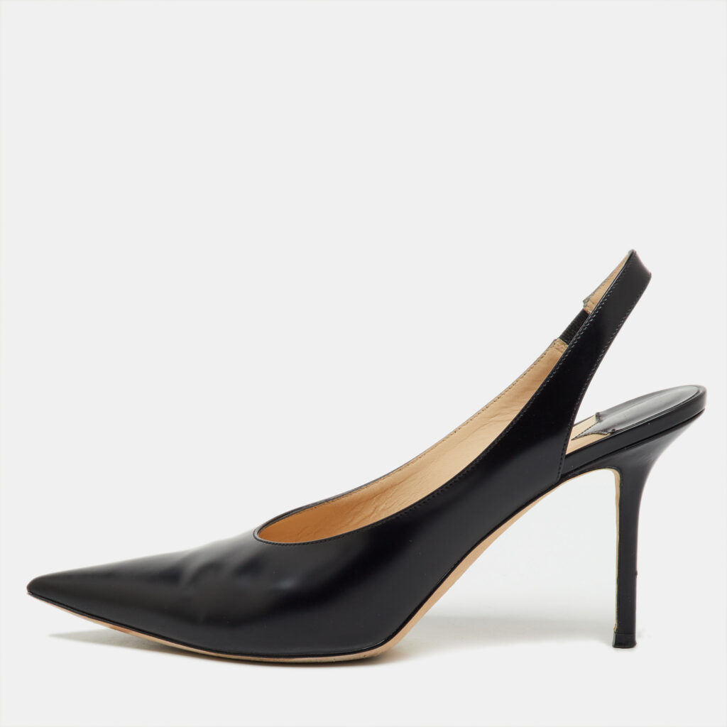 Jimmy Choo Black Leather Ivy Pointed Toe Slingback Pumps Size 40