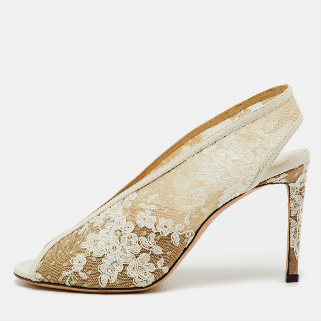 Jimmy Choo White Lace and Leather Shar Slingback Pumps Size 40 Jimmy Choo White Lace and Leather Shar Slingback Pumps Size 40