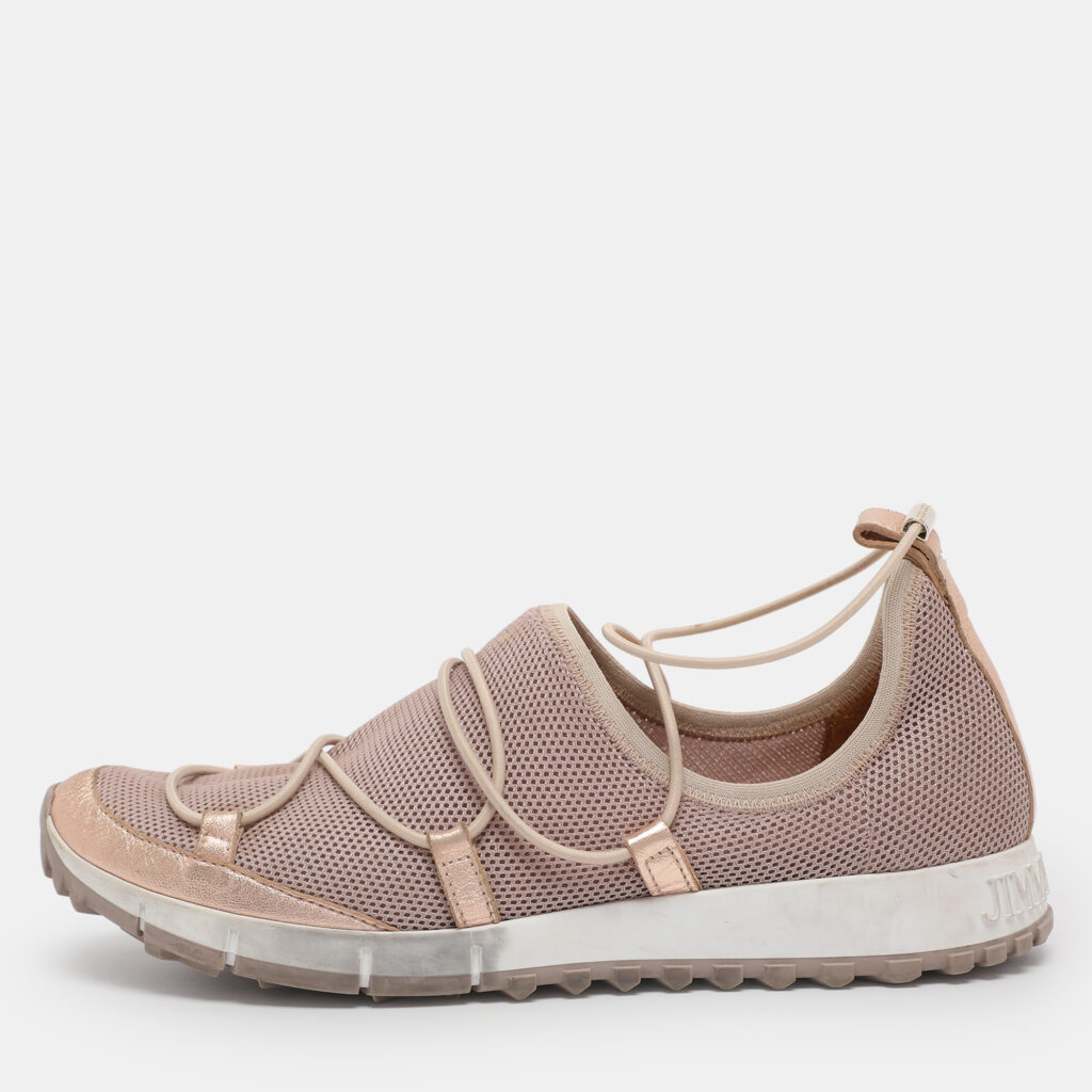 Jimmy Choo Old Rose/Rose Gold Mesh And Leather Trims Andrea Mesh Slip-On Sneakers Size 39.5 Jimmy Choo Old Rose/Rose Gold Mesh And Leather Trims Andrea Mesh Slip-On Sneakers Size 39.5