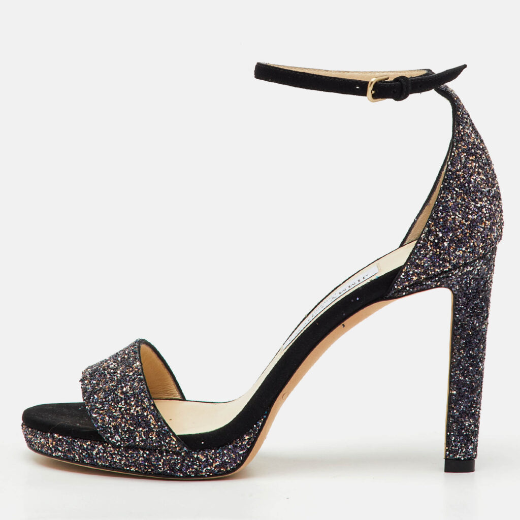 Jimmy Choo Multicolor Glitter Suede Misty Ankle Strap Sandals Size 37.5 Jimmy Choo Multicolor Glitter Suede Misty Ankle Strap Sandals Size 37.5