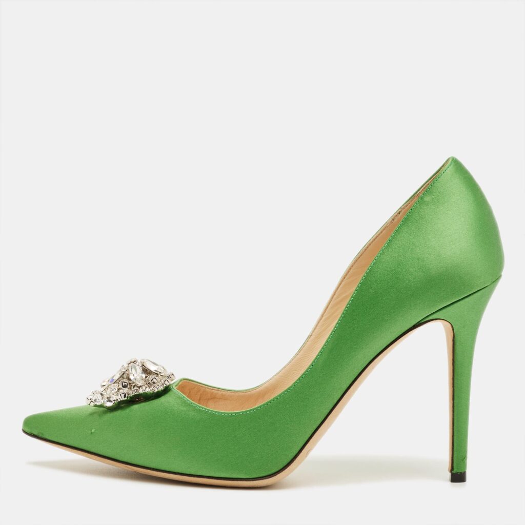 Jimmy Choo Green Satin Manda Pumps Size 39.5
