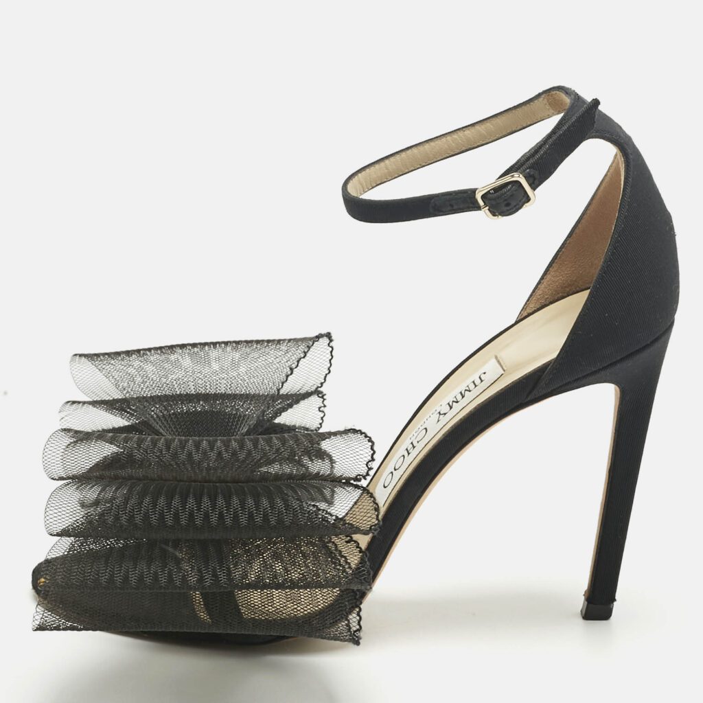 Jimmy Choo Black Canvas and Net Aveline Ankle Strap Sandals Size 36 Jimmy Choo Black Canvas and Net Aveline Ankle Strap Sandals Size 36