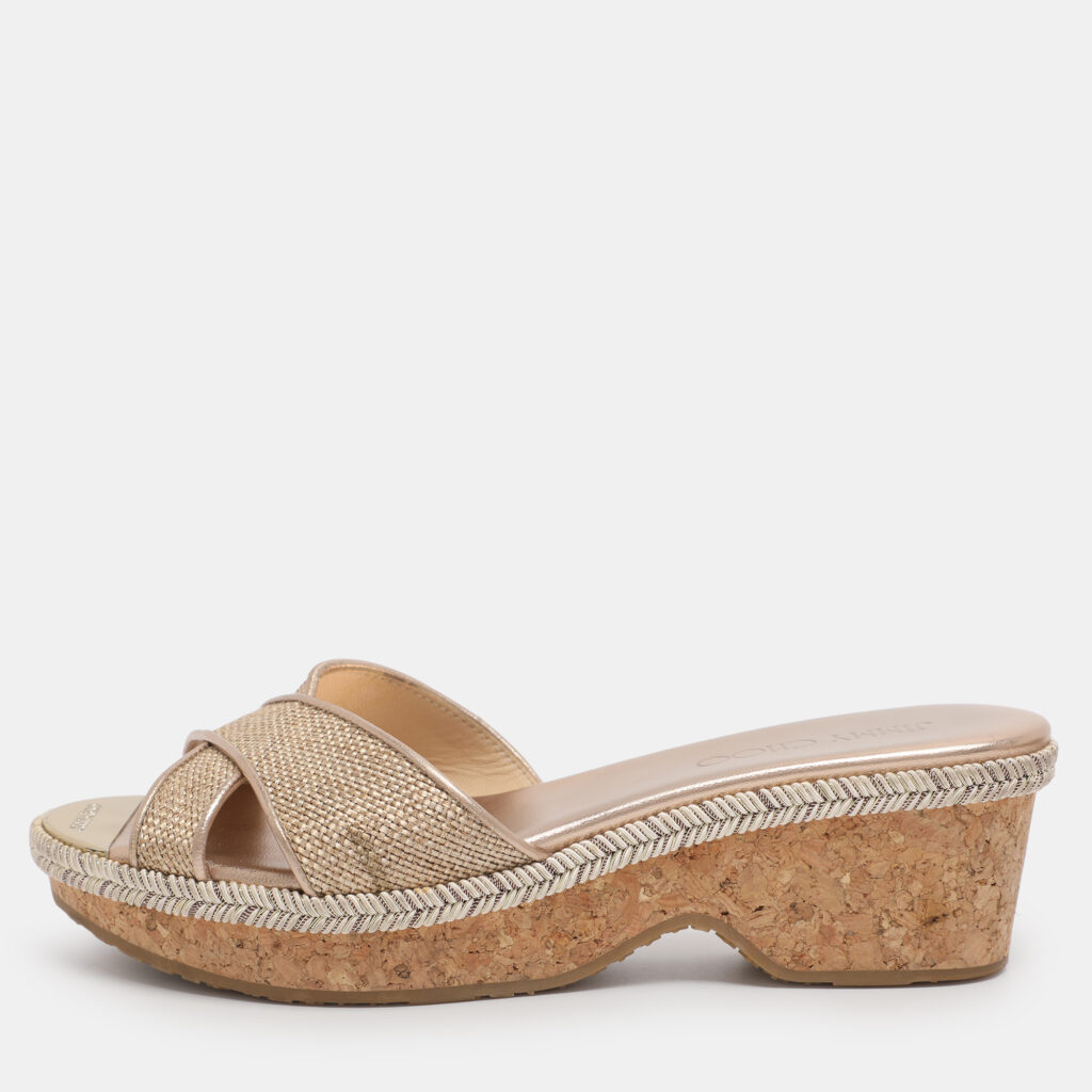 luxury-women-jimmy-choo-used-shoes-p1229418-001-1.jpg Jimmy Choo Gold Woven Raffia Panna Wedge Sandals Size 36