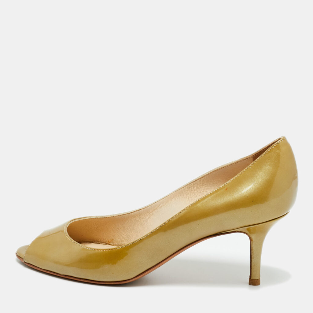 Jimmy Choo Metallic Patent Leather Evelyn Peep Toe Pumps Size 36 Jimmy Choo Metallic Patent Leather Evelyn Peep Toe Pumps Size 36