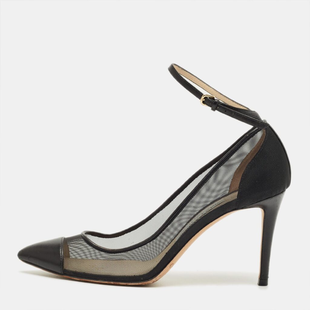 Jimmy Choo Black Leather and Mesh Tower Ankle Strap Pumps Size 37 Jimmy Choo Black Leather and Mesh Tower Ankle Strap Pumps Size 37