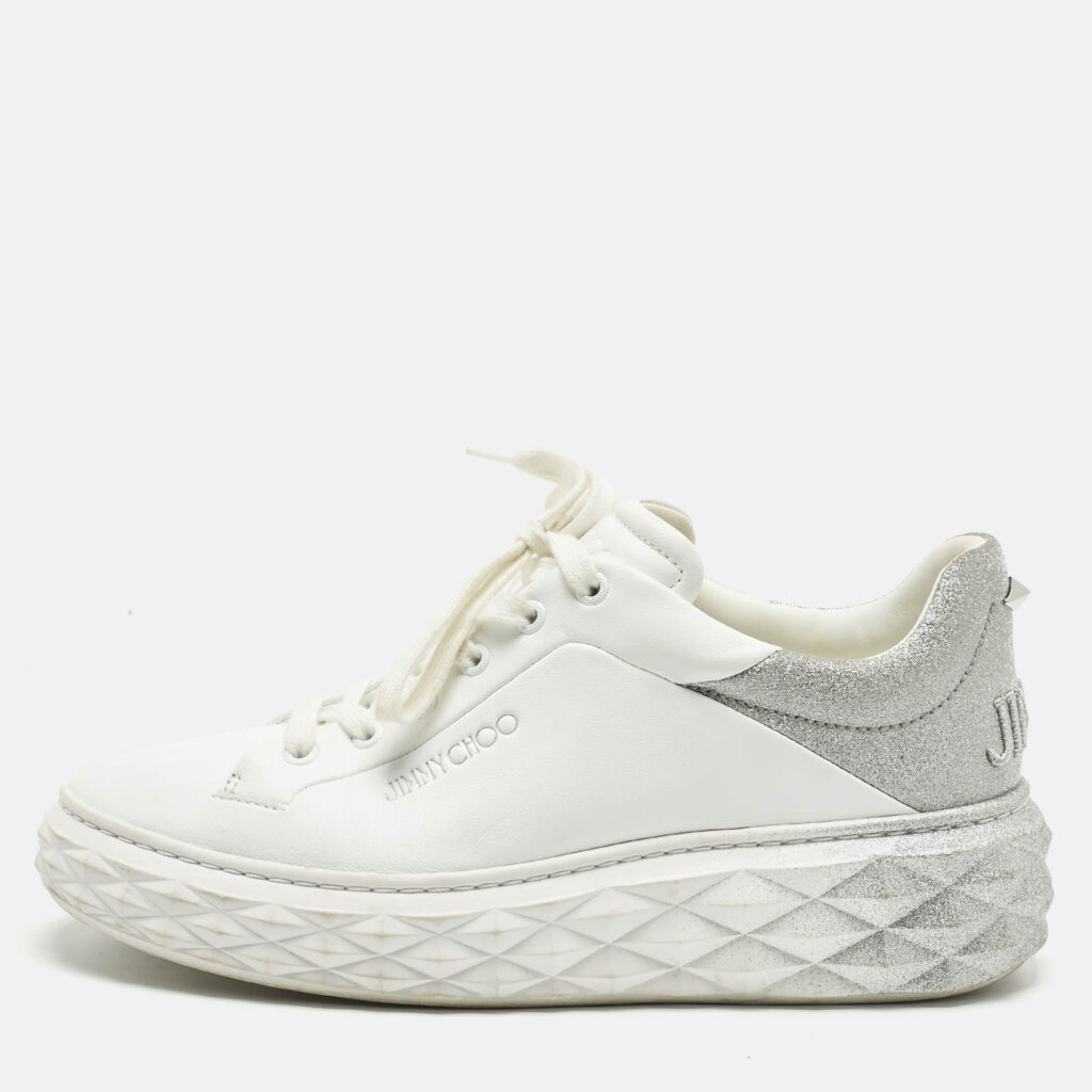 Jimmy Choo White/Silver Leather Diamond Light Maxi Sneakers Size 39 Jimmy Choo White/Silver Leather Diamond Light Maxi Sneakers Size 39