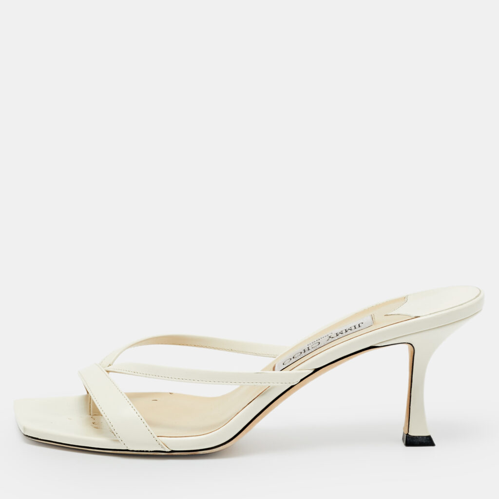 Jimmy Choo White Leather Maelie Slide Sandals Size 40.5