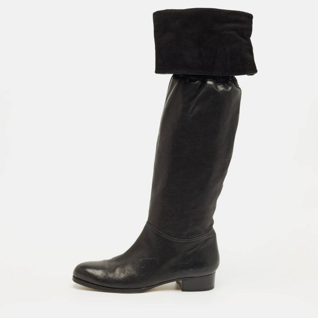 Jimmy Choo Black Leather Knee Length Boots Size 39.5