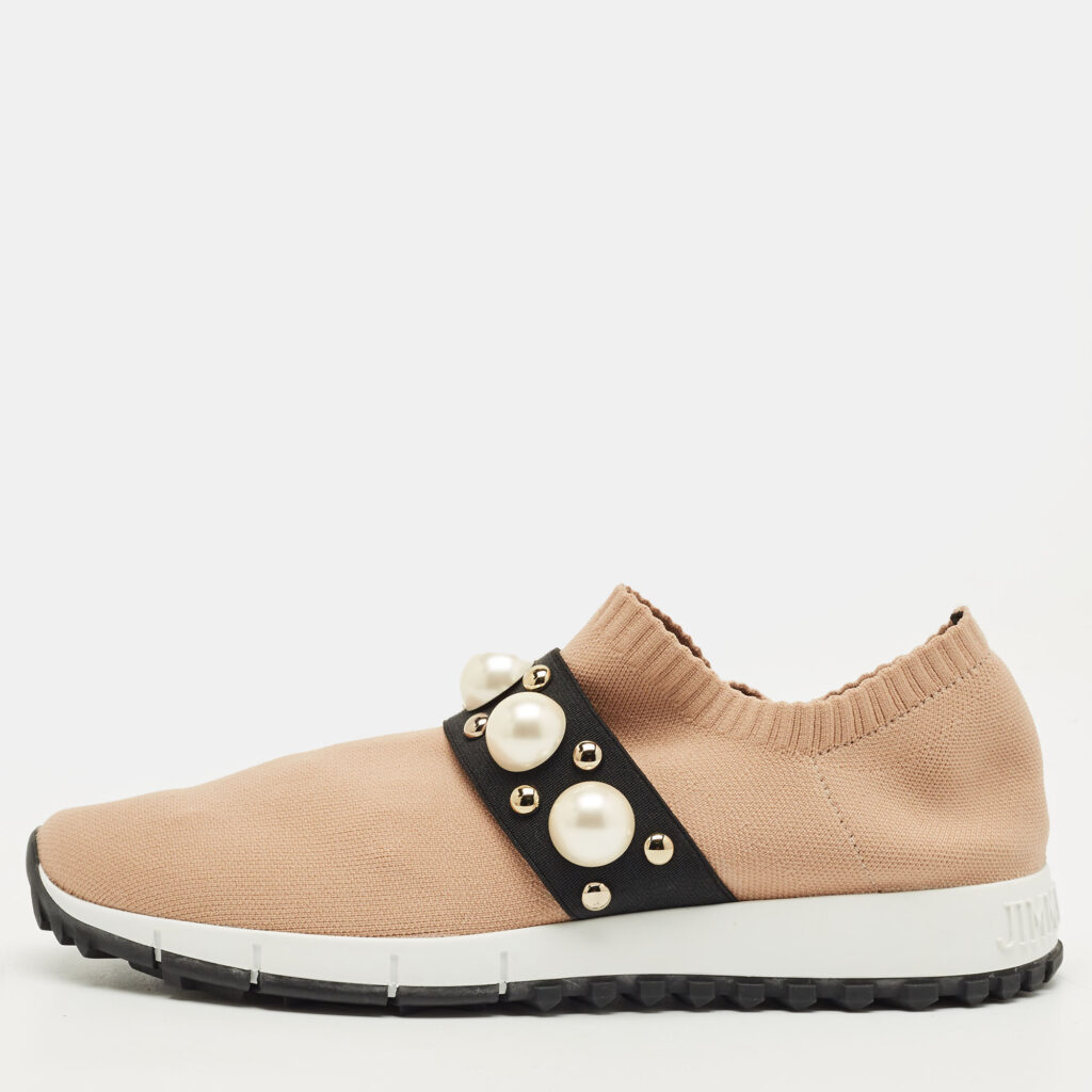 Jimmy Choo Beige Fabric Studded Accents Sneakers Size 37 Jimmy Choo Beige Fabric Studded Accents Sneakers Size 37