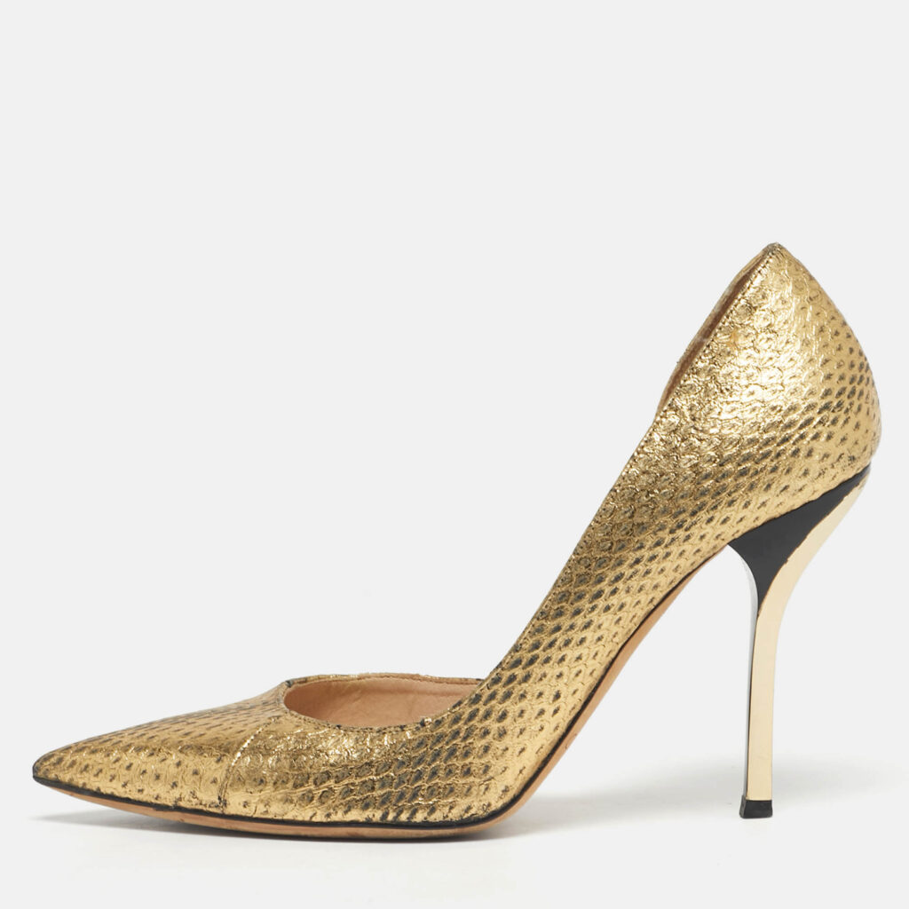 Jimmy Choo Gold Python Embossed Leather D'orsay Pumps Size 36 Jimmy Choo Gold Python Embossed Leather D'orsay Pumps Size 36
