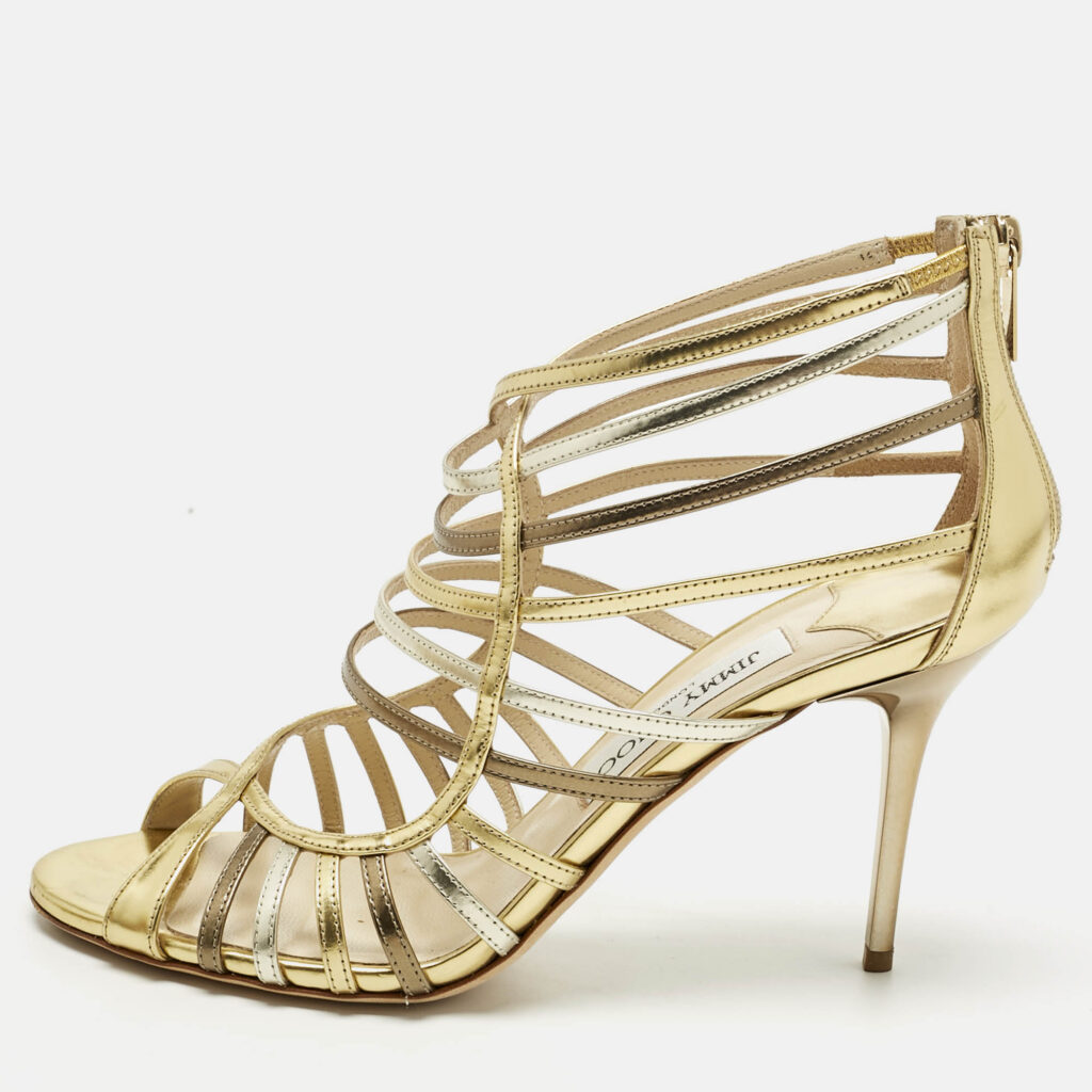 Jimmy Choo Metallic/Silver Leather Glenys Gladiator Sandals Size 39 Jimmy Choo Metallic/Silver Leather Glenys Gladiator Sandals Size 39