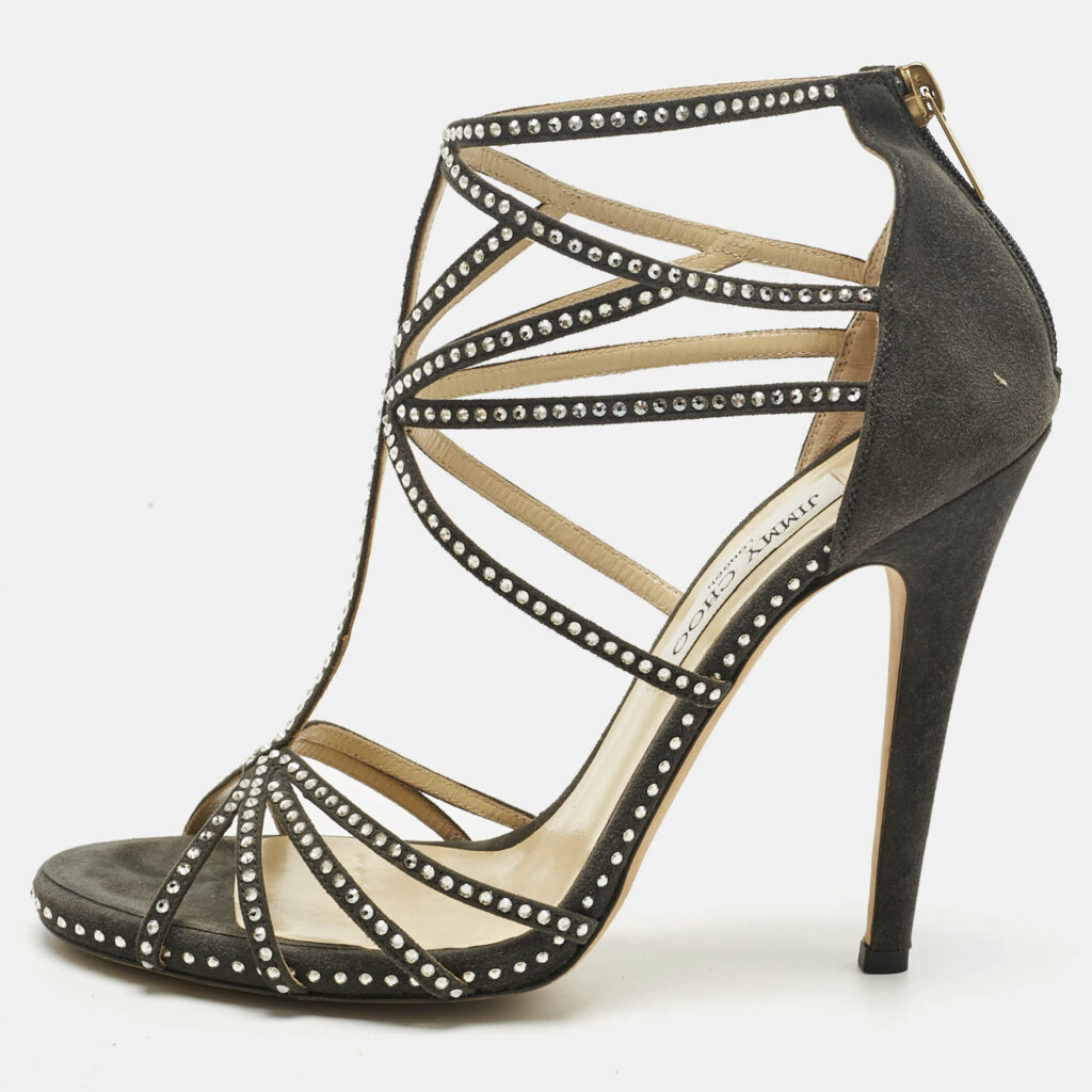 Jimmy Choo Green Suede Thistle Crystal Embellished Ankle Strap Sandals Size 40 Jimmy Choo Green Suede Thistle Crystal Embellished Ankle Strap Sandals Size 40