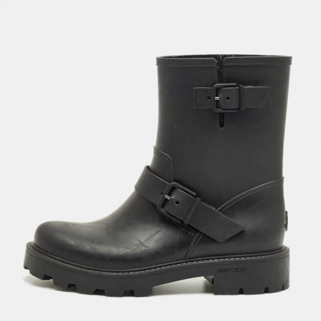 luxury-women-jimmy-choo-used-shoes-p1234526-001-1.jpg Jimmy Choo Black Rubber Yael Ankle Length Boots Size 39
