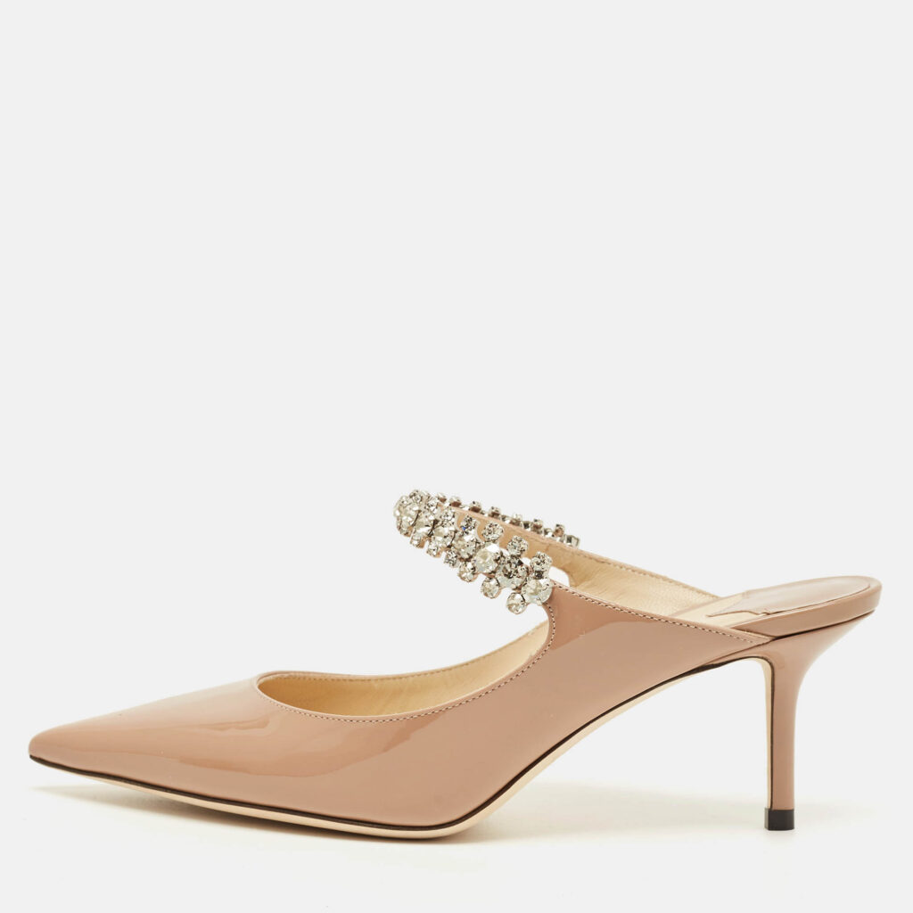 Jimmy Choo Dusty Pink Patent Leather Bing Mules Size 36