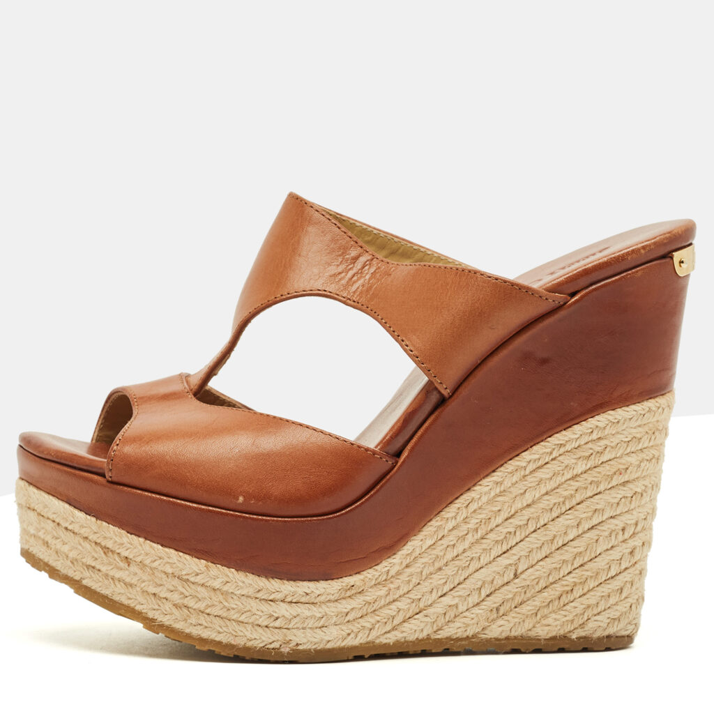 Jimmy Choo Brown Leather Platform Wedge Espadrille Sandals Size 36.5 Jimmy Choo Brown Leather Platform Wedge Espadrille Sandals Size 36.5