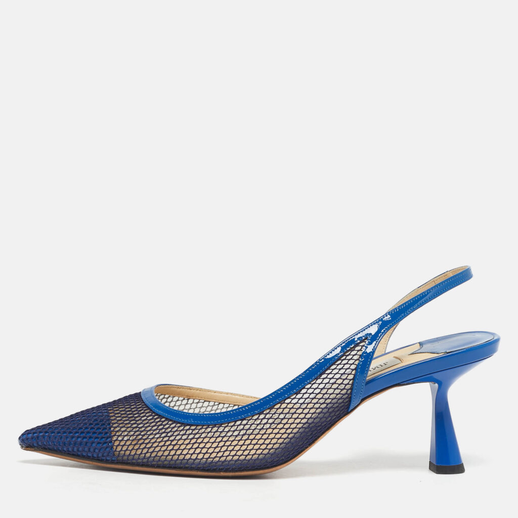 Jimmy Choo Blue Patent Leather And Mesh Fetto Slingback Pumps Size 40 Jimmy Choo Blue Patent Leather And Mesh Fetto Slingback Pumps Size 40