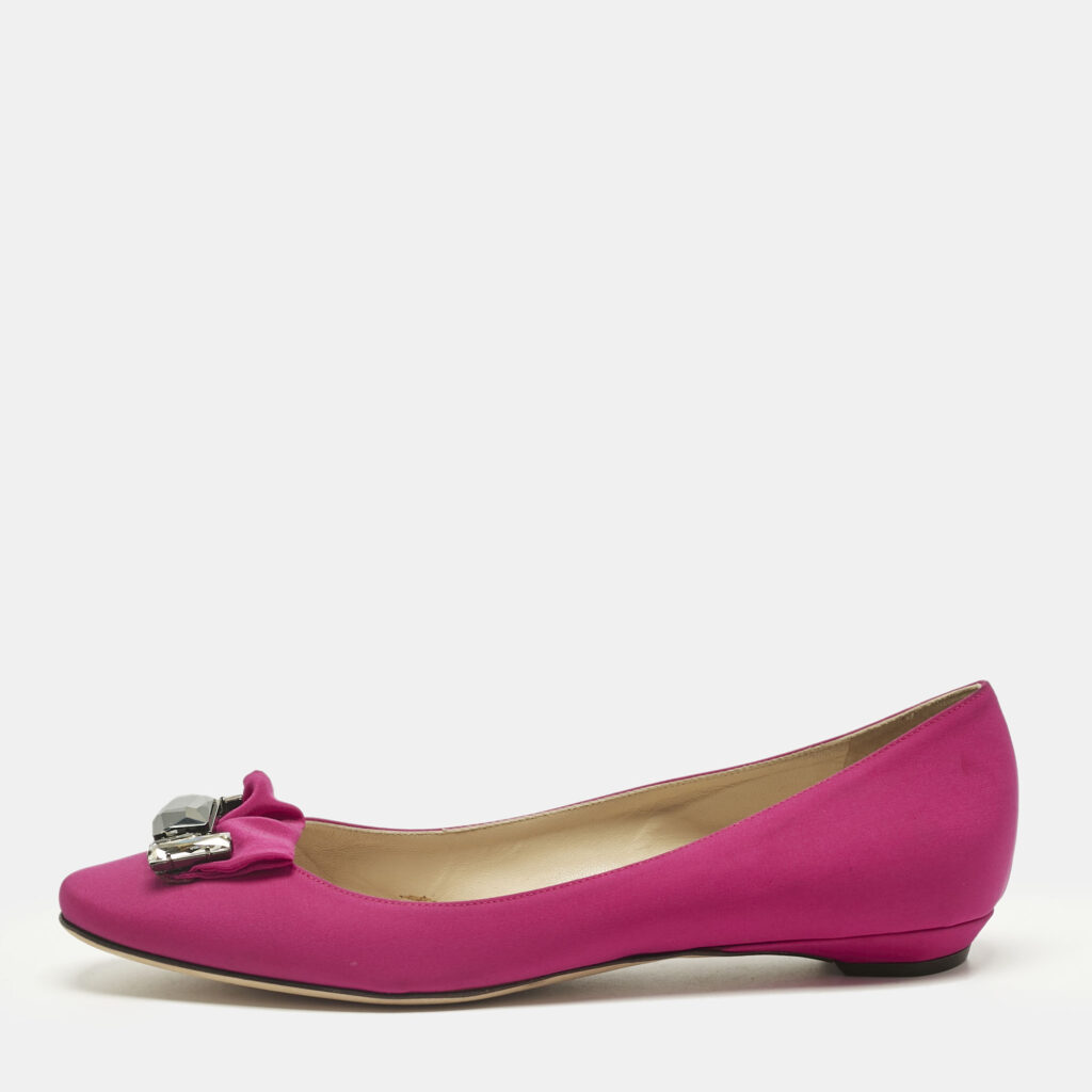 Jimmy Choo Pink Satin Crystal Embellish round Toe Ballet Flats Size 41 Jimmy Choo Pink Satin Crystal Embellish round Toe Ballet Flats Size 41