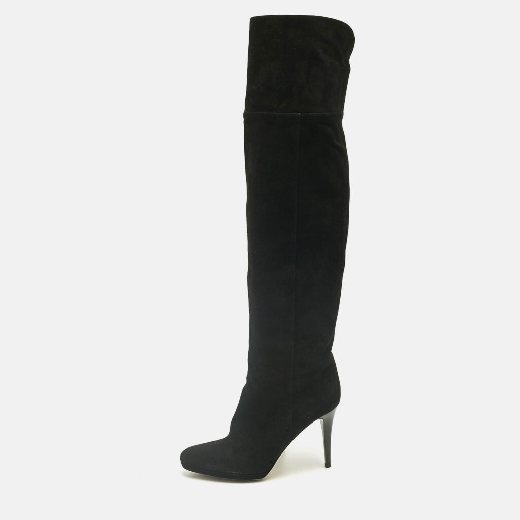 luxury-women-jimmy-choo-used-shoes-p1241023-010.jpg Jimmy Choo Black Suede Avenue Knee Length Boots Size 40