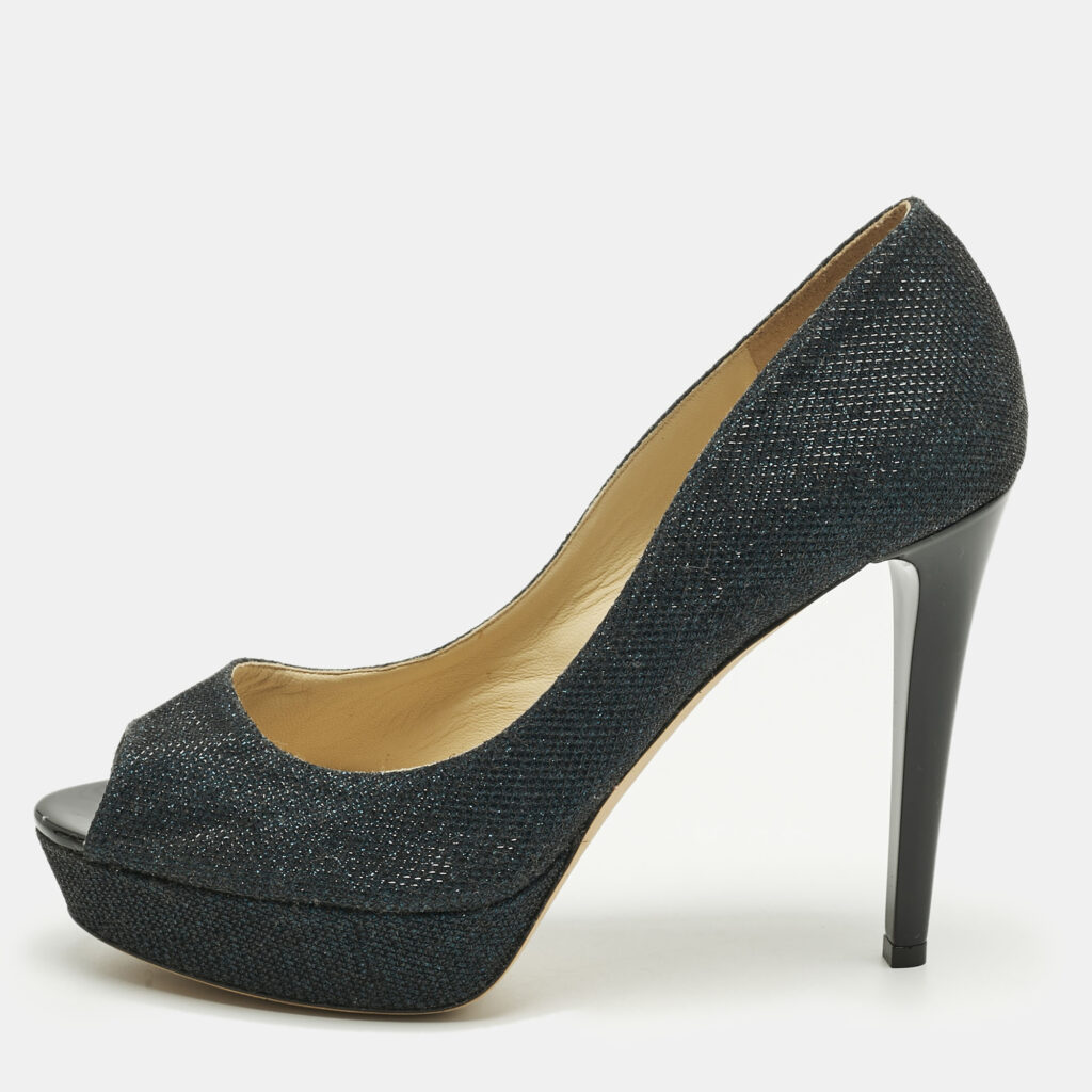 Jimmy Choo Navy Blue Glitter Luna Peep Toe Platform Pumps Size 40 Jimmy Choo Navy Blue Glitter Luna Peep Toe Platform Pumps Size 40