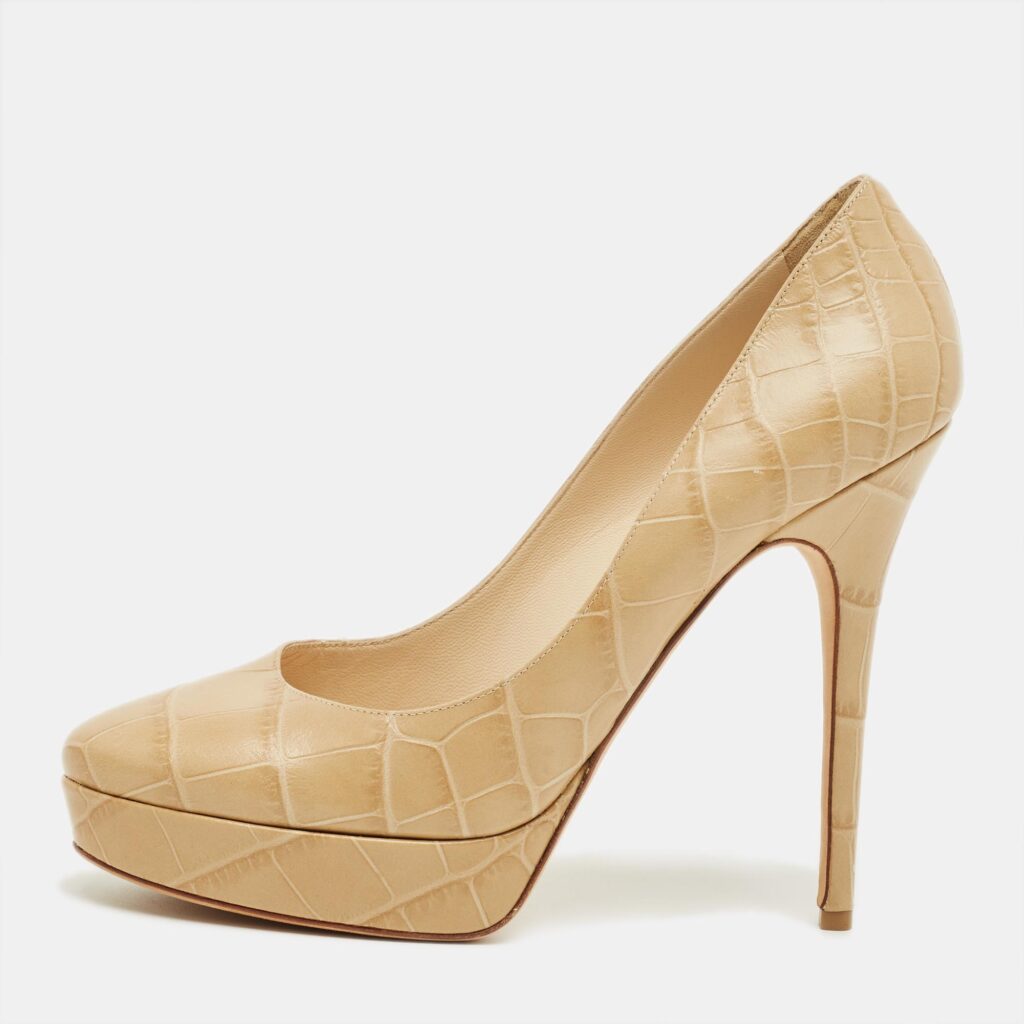 Jimmy Choo Beige Croc Embossed Leather Cosmic Platform Pumps Size 40 Jimmy Choo Beige Croc Embossed Leather Cosmic Platform Pumps Size 40