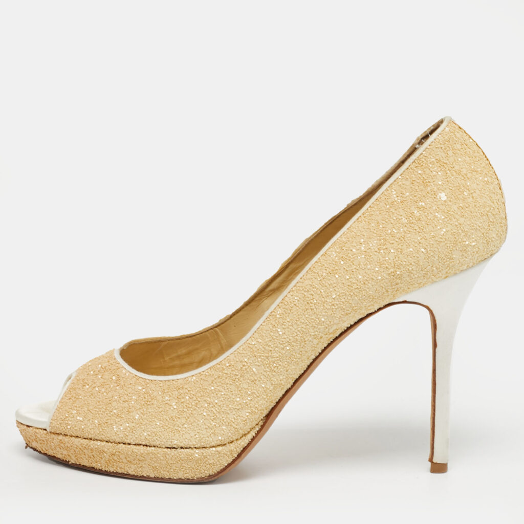Jimmy Choo Beige Glitter Dahlia Peep Toe Pumps Size 40 Jimmy Choo Beige Glitter Dahlia Peep Toe Pumps Size 40