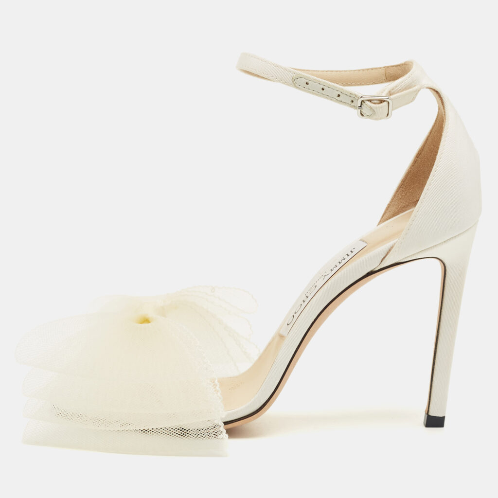 Jimmy Choo White Fabric Aveline Bow Ankle Strap Sandals Size 36