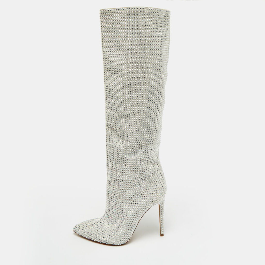 luxury-women-jimmy-choo-used-shoes-p1242589-001-1.jpg Jimmy Choo Grey Suede Crystals Embellished Knee Length Boots Size 39
