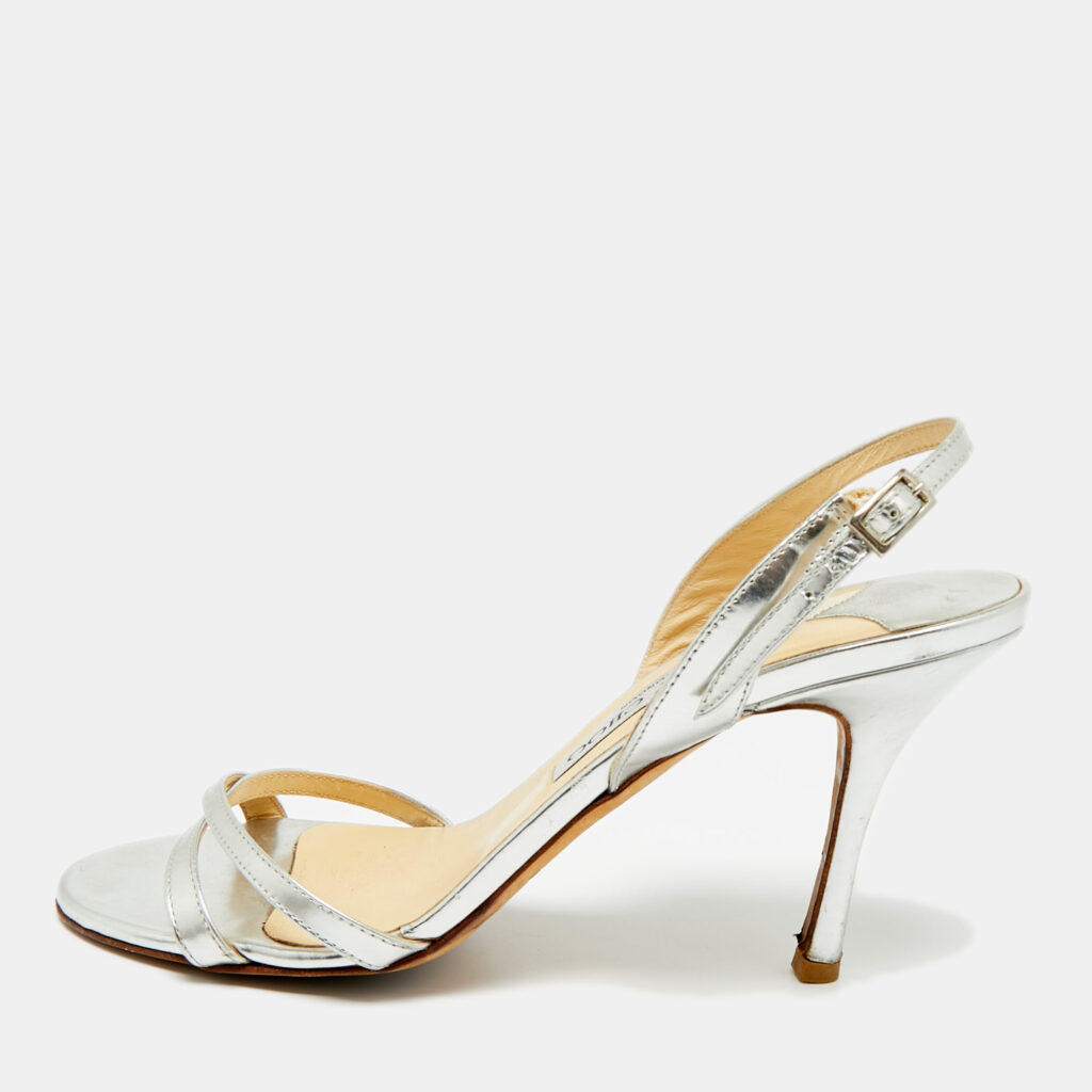Jimmy Choo Silver Leather Slingback Sandals Size 38.5 Jimmy Choo Silver Leather Slingback Sandals Size 38.5