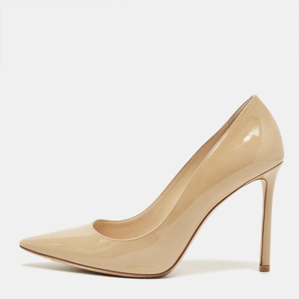 Jimmy Choo Beige Patent Leather Romy Pumps Size 38.5