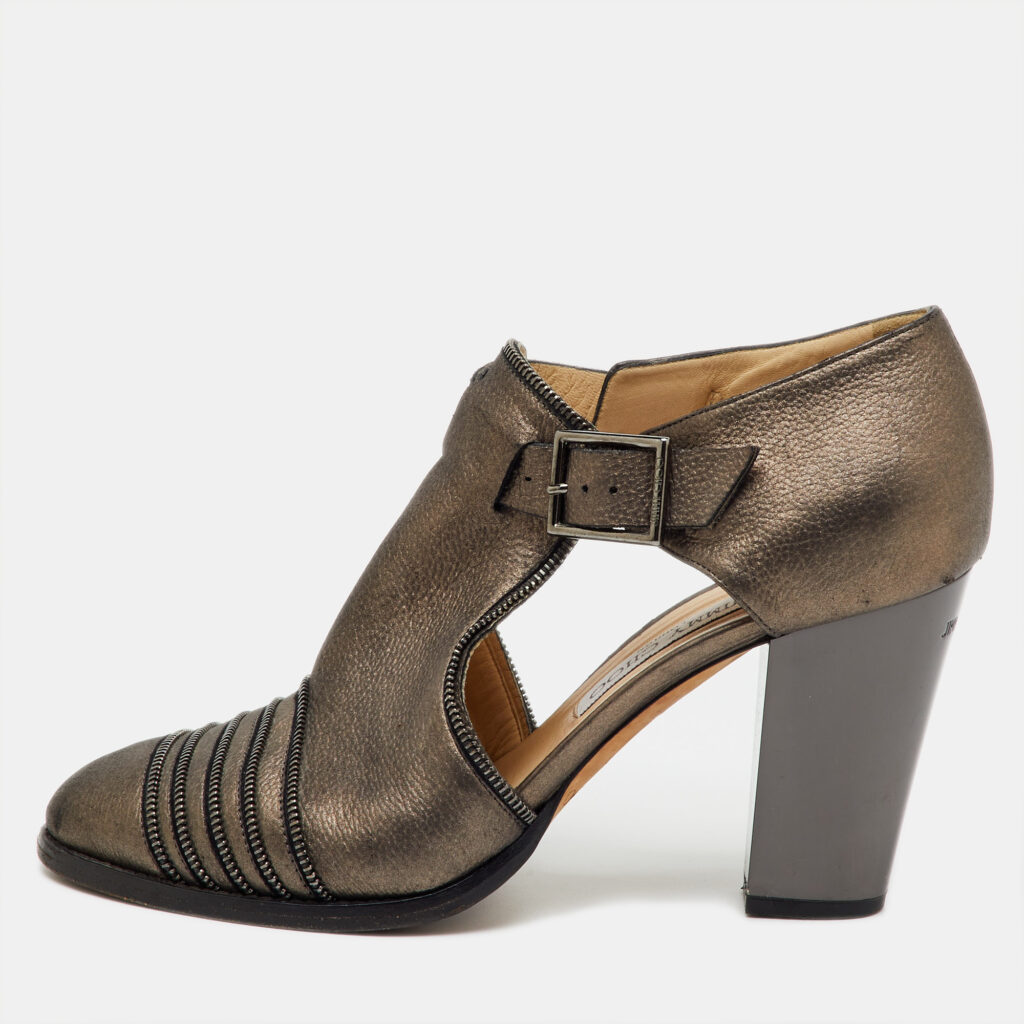 Jimmy Choo Grey Leather Zip Detail Block Heel Pumps Size 39.5 Jimmy Choo Grey Leather Zip Detail Block Heel Pumps Size 39.5
