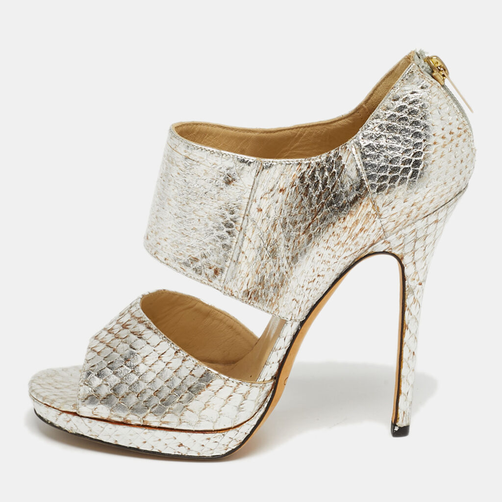 Jimmy Choo Private Size 38.5 Metallic Python Embossed Leather Sandals