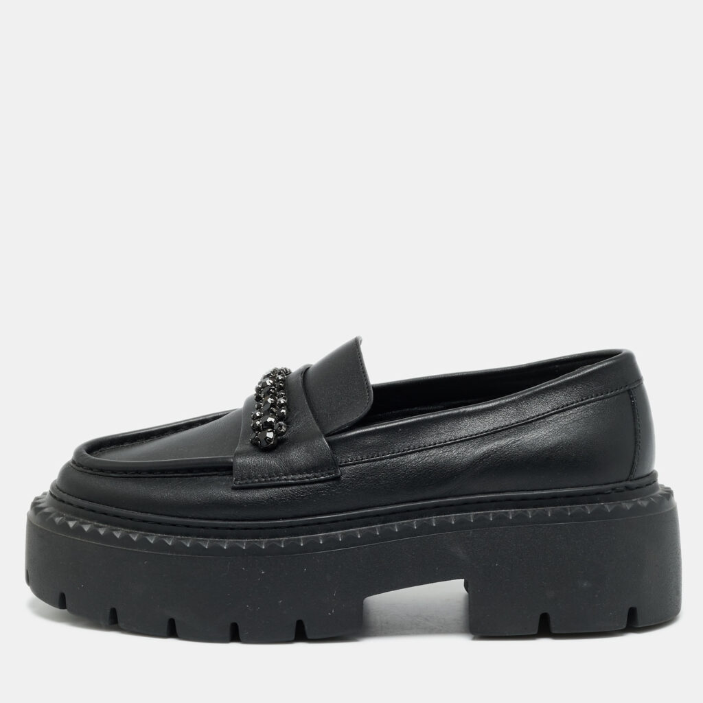 Jimmy Choo Bryer Size 40 Black Leather Platform Loafers