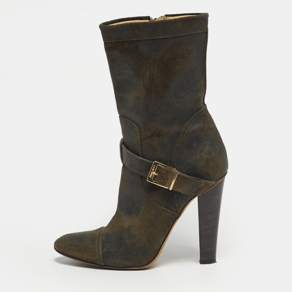 luxury-women-jimmy-choo-used-shoes-p1248150-010.jpg Jimmy Choo Size 37.5 Olive Green Suede Ankle Length Boots