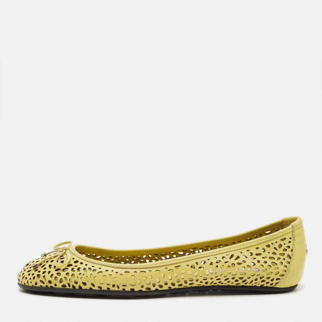 Jimmy Choo Size 40 Green Cutout Leather Ballet Flats