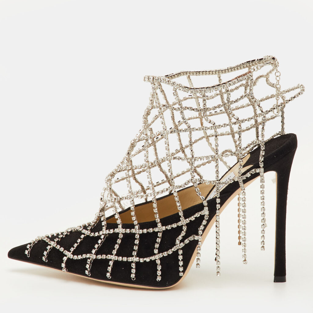 luxury-women-jimmy-choo-used-shoes-p1250589-009-1.jpg Jimmy Choo Scotty Size 40.5 Black Suede Pointed Toe Crystal Chains Pumps