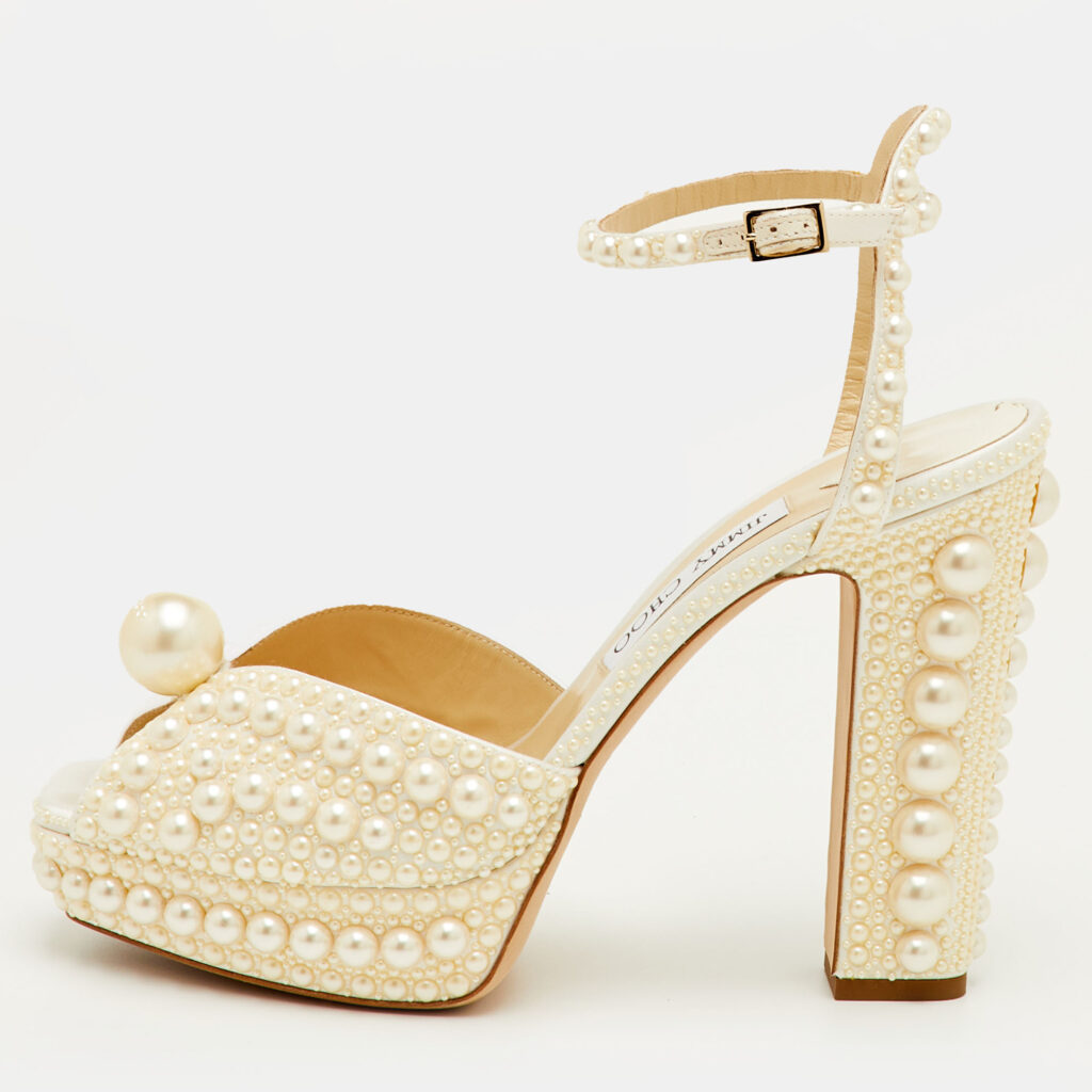 Jimmy Choo Sacaria Size 40.5 White Satin Platform Ankle Strap Sandals Jimmy Choo Sacaria Size 40.5 White Satin Platform Ankle Strap Sandals