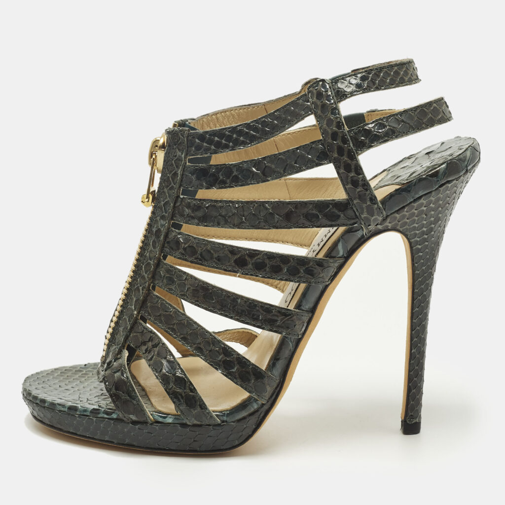 Jimmy Choo Size 38.5 Green Python Leather Strappy Sandals Jimmy Choo Size 38.5 Green Python Leather Strappy Sandals