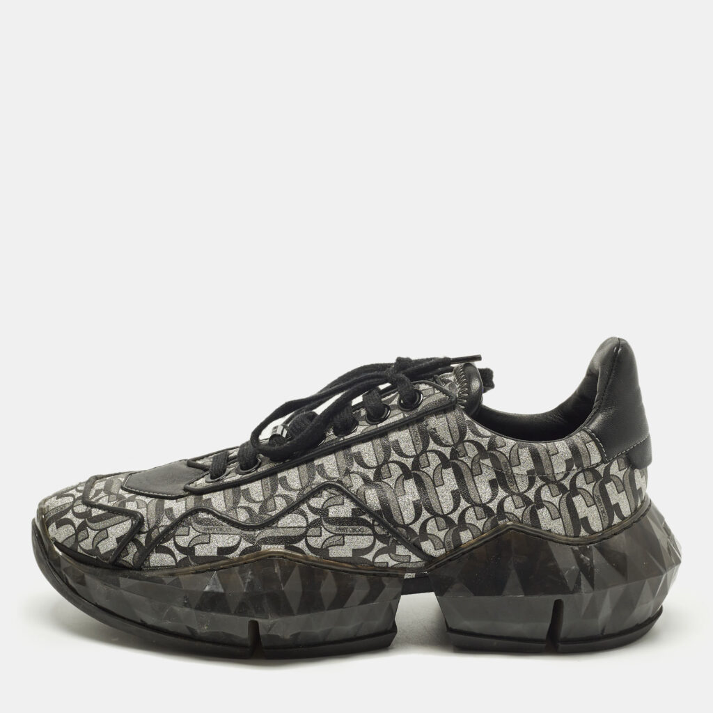 Jimmy Choo Diamond Size 39 Black JC Monogram Glitter Fabric and Leather Sneakers Jimmy Choo Diamond Size 39 Black JC Monogram Glitter Fabric and Leather Sneakers