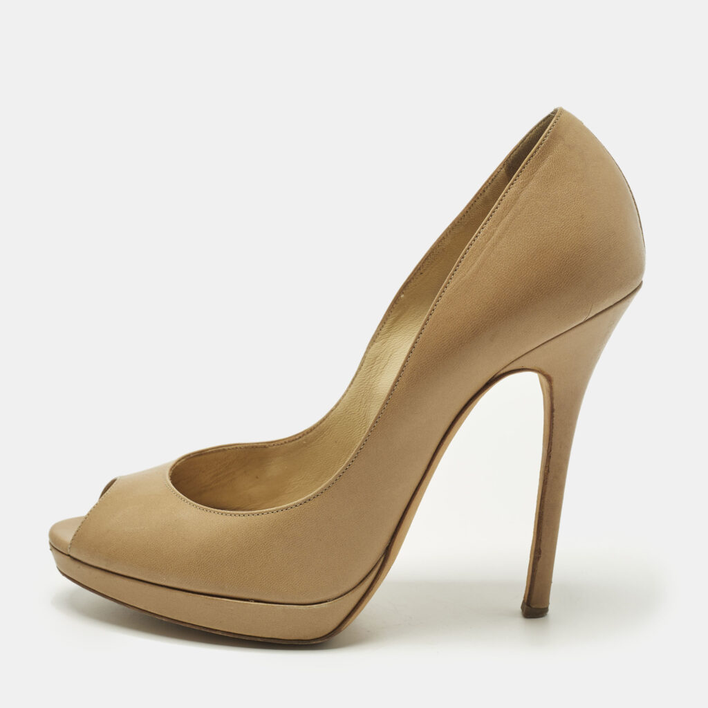 Jimmy Choo Quiet Size 37 Beige Leather Peep Toe Pumps Jimmy Choo Quiet Size 37 Beige Leather Peep Toe Pumps