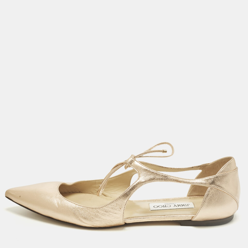 Jimmy Choo Vanessa Size 42 Gold Leather Ankle Tie Ballet Flats Jimmy Choo Vanessa Size 42 Gold Leather Ankle Tie Ballet Flats