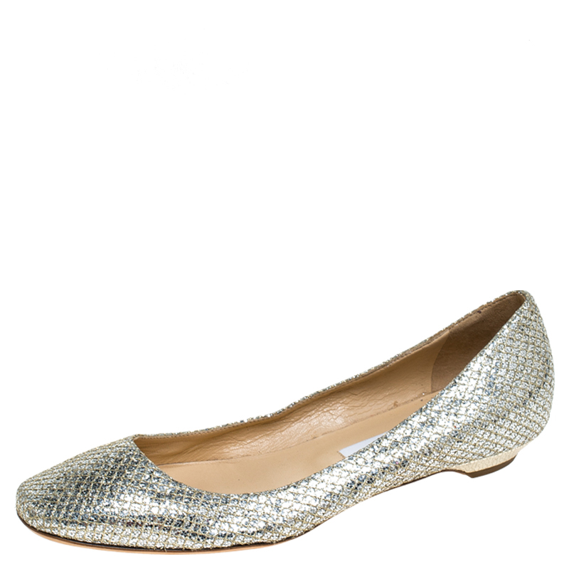 Jimmy Choo Metallic Gold Glitter Fabric Ballet Flats Size 38 Jimmy Choo Metallic Gold Glitter Fabric Ballet Flats Size 38