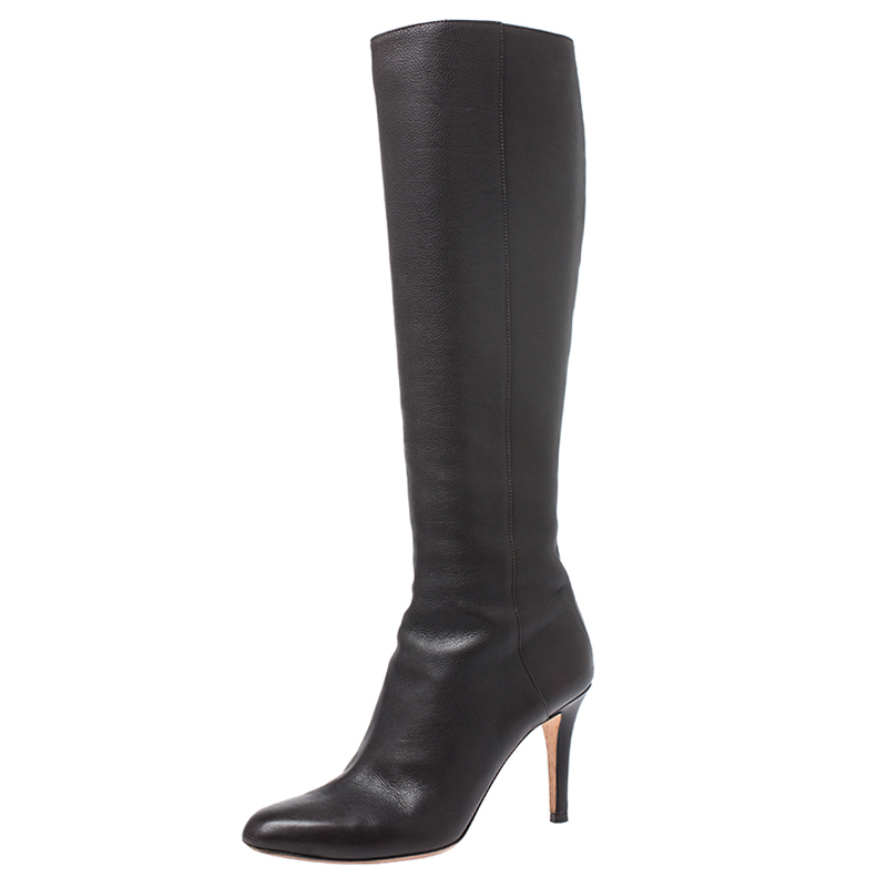 Jimmy Choo Dark Brown Leather Knee Boots Size 37.5