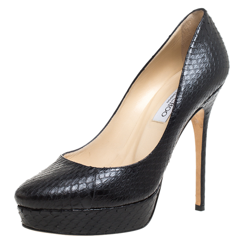 Jimmy Choo Black Python Leather Cosmic Platform Pumps Size 39