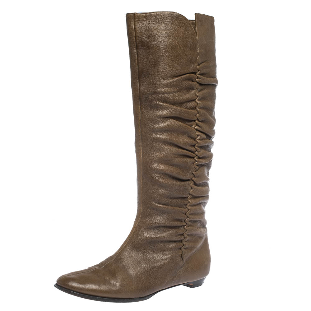 Jimmy Choo Brown Leather Pleat Detail Knee High Boots Size 38.5 Jimmy Choo Brown Leather Pleat Detail Knee High Boots Size 38.5